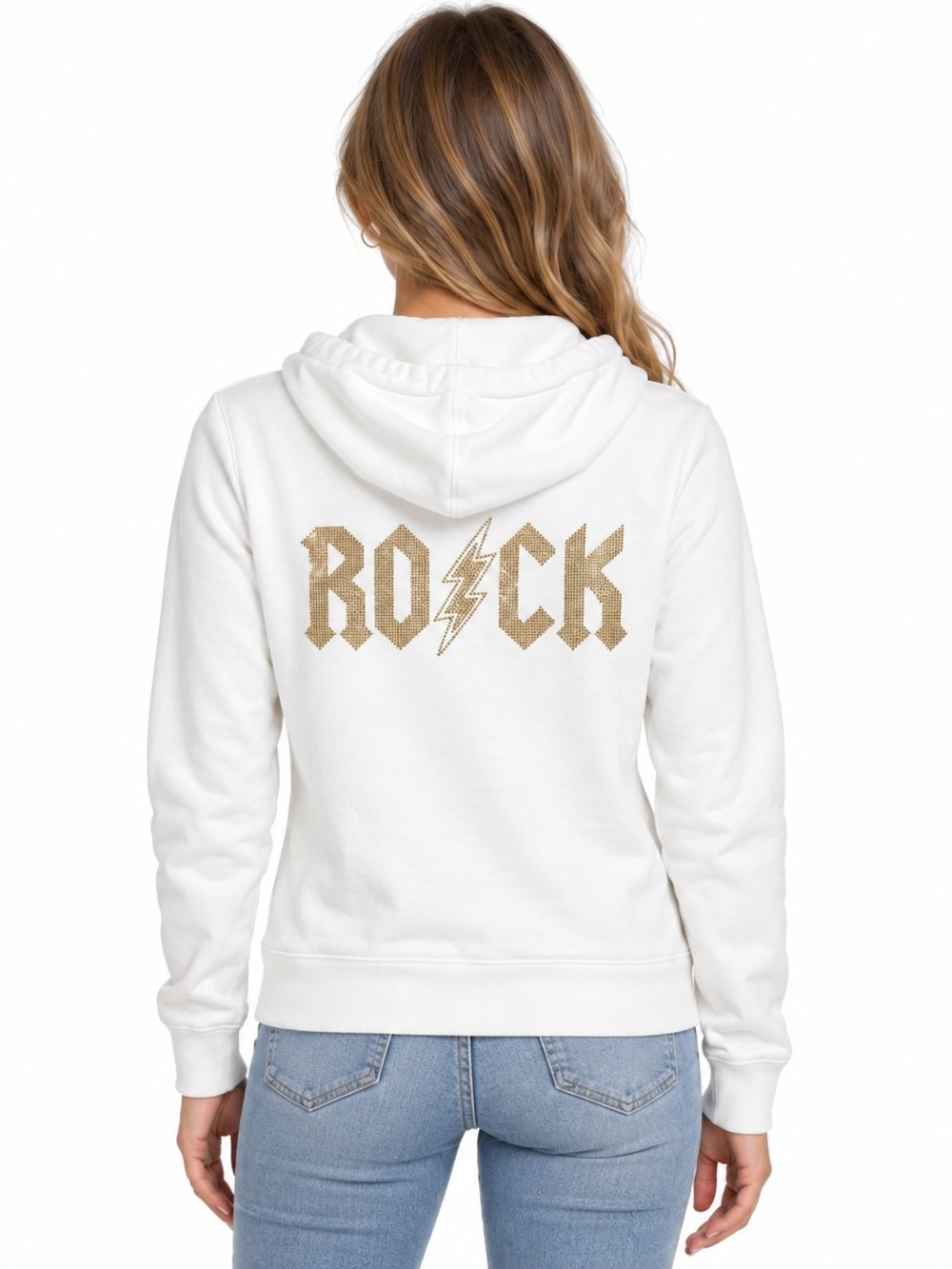Zadig & Voltaire Comfy Rock Studs White Gold Zip Hoodie Size S